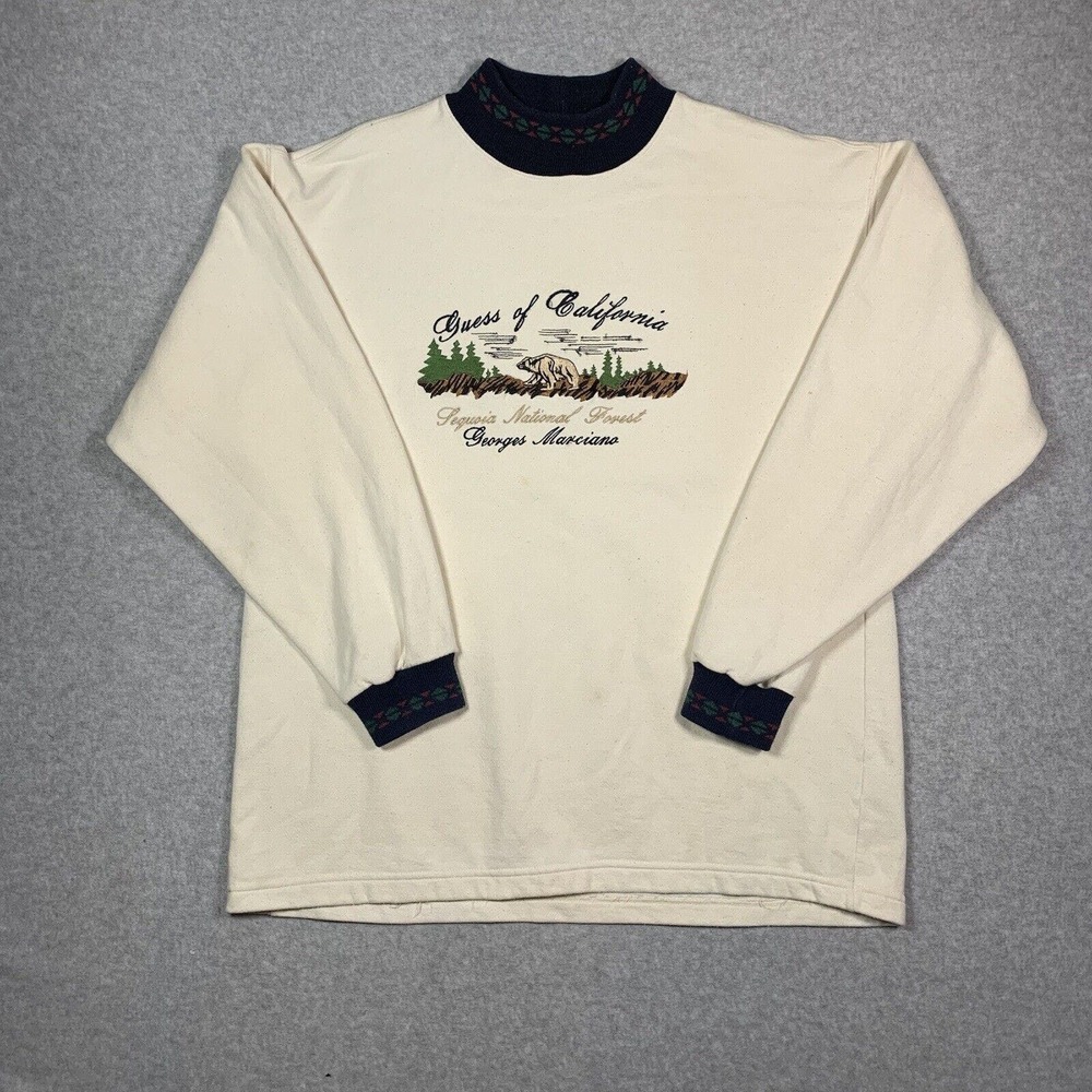 Vintage 90s Georges Marciano For Guess Jeans Crewneck Sweater Adult Sz M Cream
